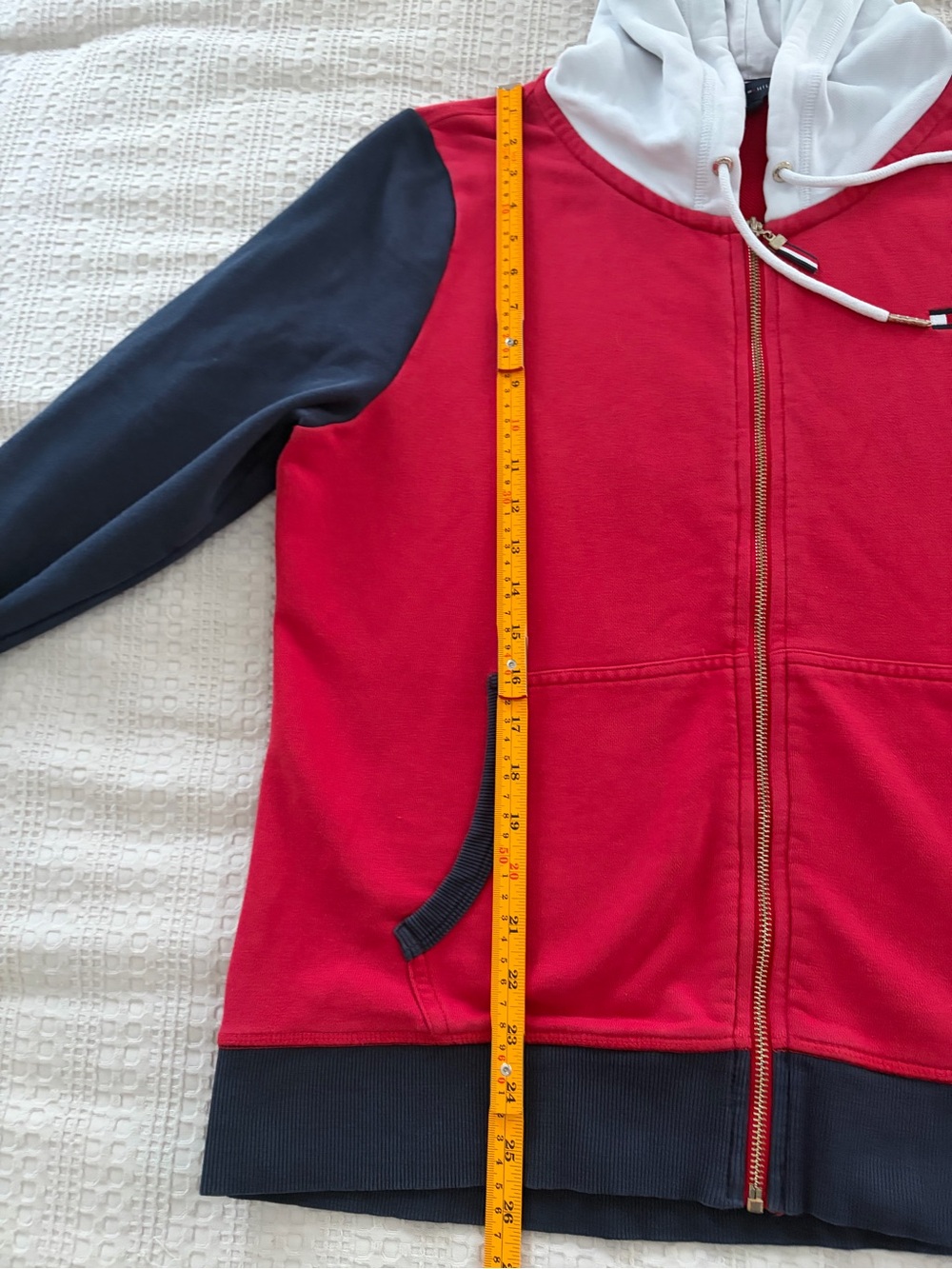 Tommy Hilfiger Retro Colorblock French Terry Red Navy Zip-Up Hoodie XL Preppy - Picture 9 of 11